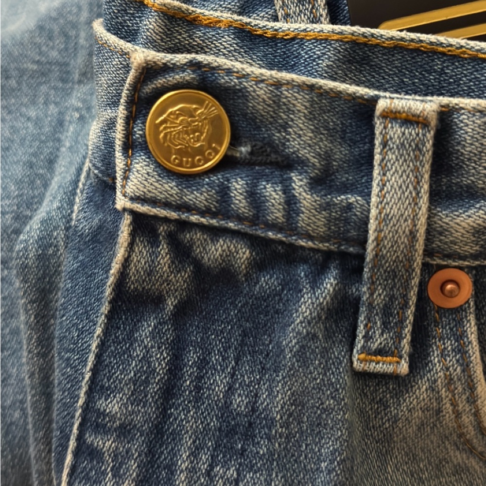 Gucci Guccy Denim Jeans with Green Logo and Red Patch size 26 - Picture 5 of 10